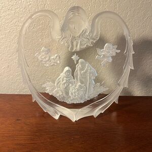 Christmas Acrylic Angel with Holy family clear 6" Nativity Scene by Sterling Vtg